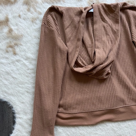 NWOT Stars Above Brown Waffle Knit Lounge Hooded Sweatshirt - Picture 7 of 11